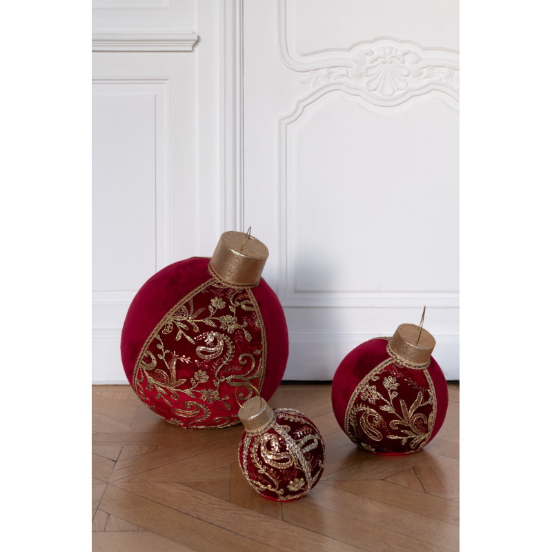Boule de Noël déco à poser Hauteur 20 cm en Tissu Polymousse Rouge Doré Sirina - 4