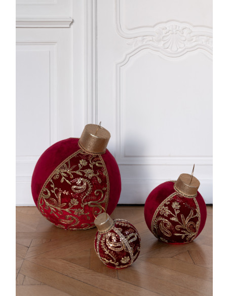 Boule de Noël déco à poser Hauteur 20 cm en Tissu Polymousse Rouge Doré Sirina - 4