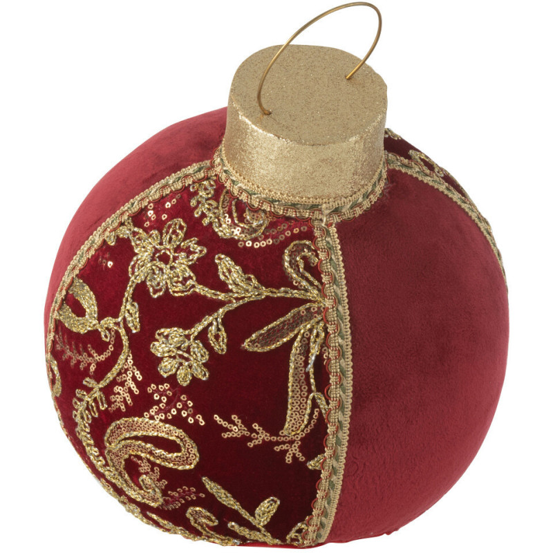 Boule de Noël déco à poser XL Hauteur 35 cm en Tissu Polymousse Rouge Doré Sirina - 1