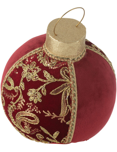 Boule de Noël déco à poser XL Hauteur 35 cm en Tissu Polymousse Rouge Doré Sirina - 1
