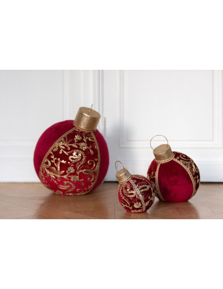 Boule de Noël déco à poser XL Hauteur 35 cm en Tissu Polymousse Rouge Doré Sirina - 2