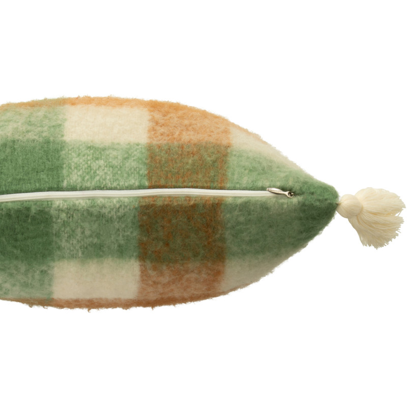 Coussin doux original Carré 45x45 en Tissu acrylique Blanc Verte Marron avec pompons Motif carreaux Flooty - 3