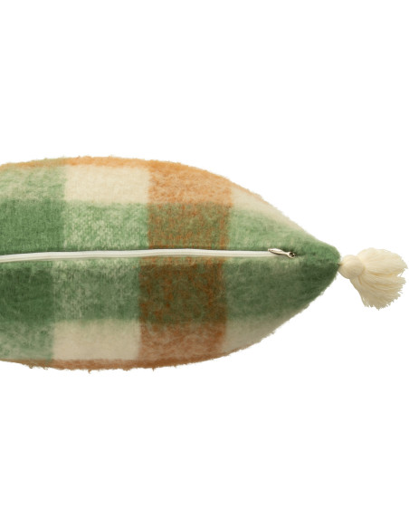 Coussin doux original Carré 45x45 en Tissu acrylique Blanc Verte Marron avec pompons Motif carreaux Flooty - 3