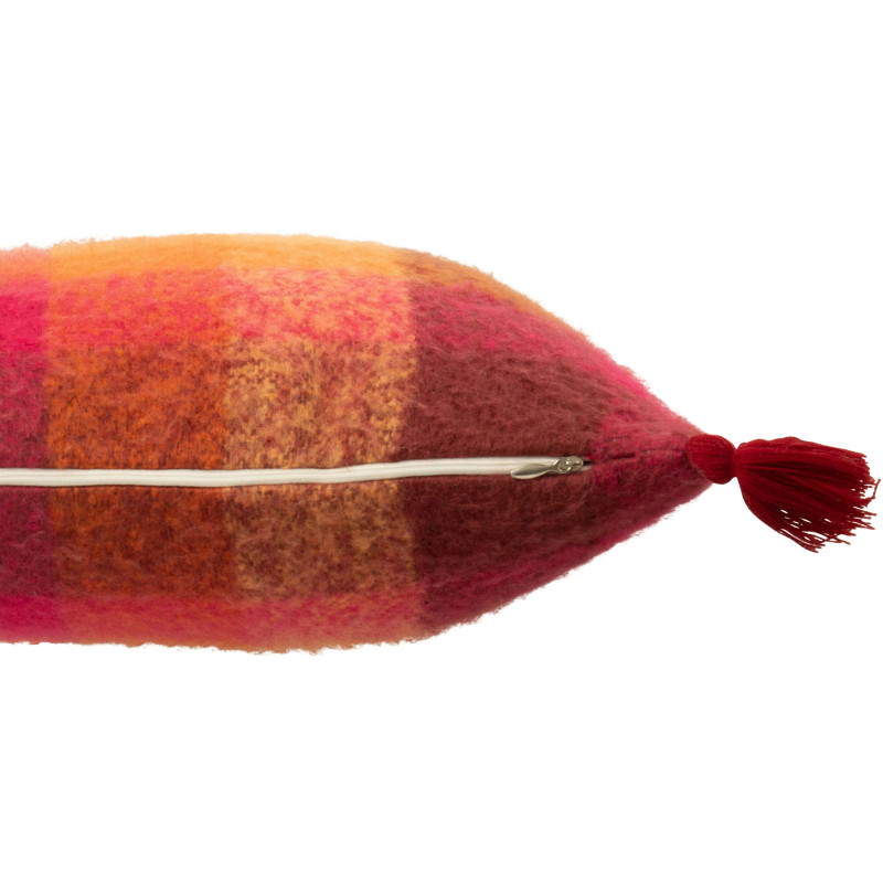 Coussin doux original Carré 45x45 en Tissu acrylique Orange Rouge Bordeaux avec pompons Motif carreaux Flooty - 2