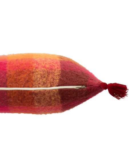 Coussin doux original Carré 45x45 en Tissu acrylique Orange Rouge Bordeaux avec pompons Motif carreaux Flooty - 2