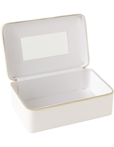 Boîte rangement maquillage rectangulaire en Simili Blanc Miroir Chérie - 2