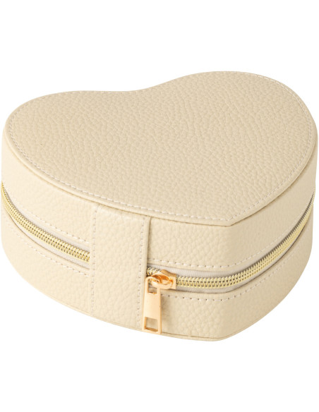 Boîte à bijoux de voyage Coeur en Simili Beige Chérie - 1