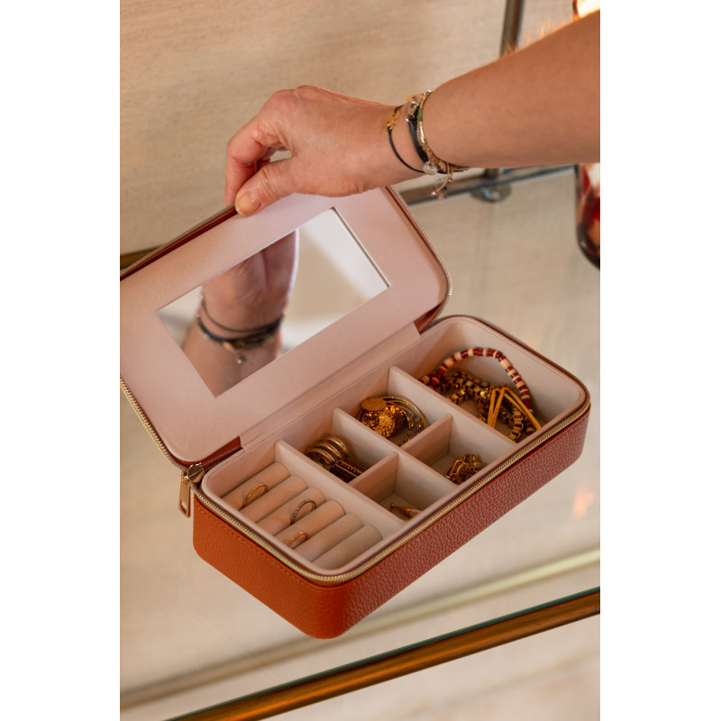 Boîte à bijoux de voyage Rectangulaire en Simili Terracotta Miroir Chérie - 2