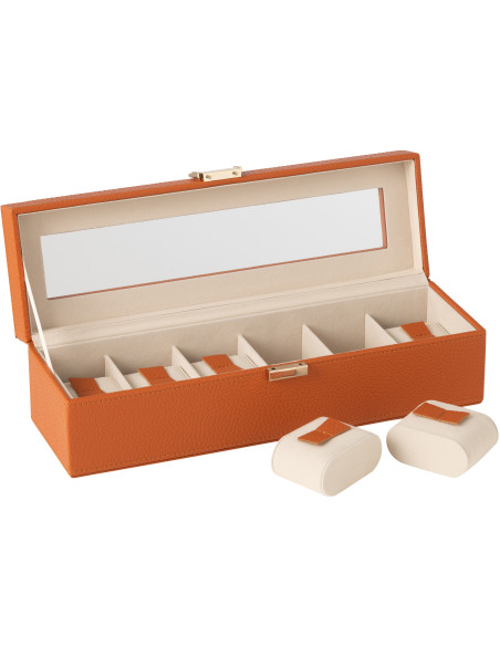 Boîte à montres moderne 6 cases en Simili Terracotta Chérie - 2