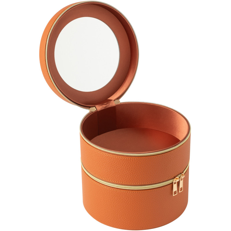 Boîte rangement maquillage ronde 2 niveaux en Simili Terracotta Miroir Chérie - 2