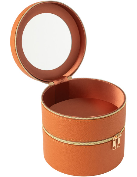 Boîte rangement maquillage ronde 2 niveaux en Simili Terracotta Miroir Chérie - 2