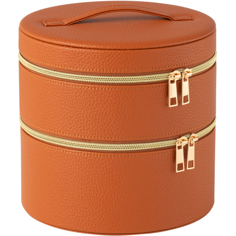 Boîte rangement maquillage ronde 2 niveaux en Simili Terracotta Miroir Chérie - 1