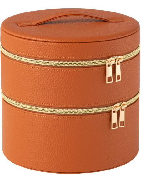 Boîte rangement maquillage ronde 2 niveaux en Simili Terracotta Miroir Chérie - 1