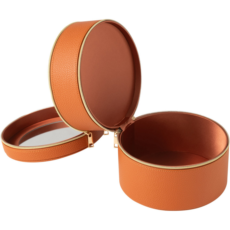 Boîte rangement maquillage ronde 2 niveaux en Simili Terracotta Miroir Chérie - 3