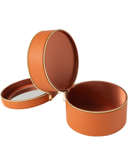 Boîte rangement maquillage ronde 2 niveaux en Simili Terracotta Miroir Chérie - 3