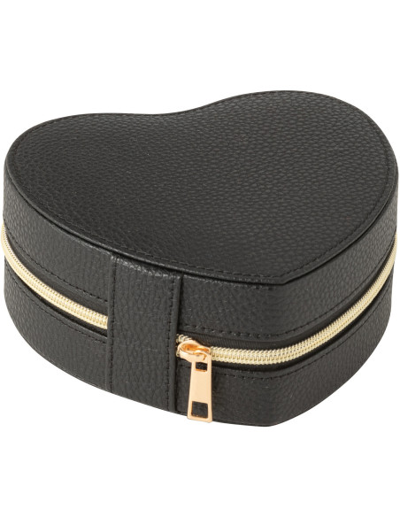 Boîte à bijoux de voyage Coeur en Simili Noir Chérie - 1