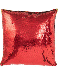 Coussin moderne original Carré 45x45 en Tissu Sequins réversibles Rouge Doré Glitty - 1