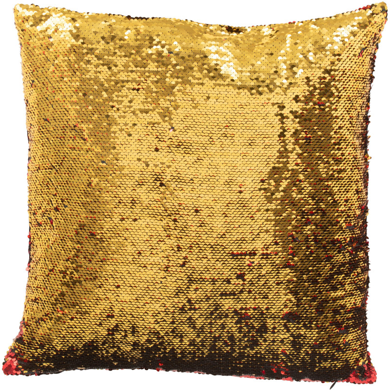 Coussin moderne original Carré 45x45 en Tissu Sequins réversibles Rouge Doré Glitty - 3