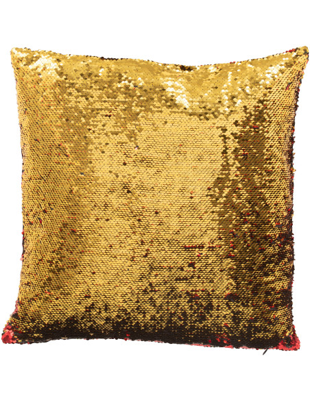 Coussin moderne original Carré 45x45 en Tissu Sequins réversibles Rouge Doré Glitty - 3