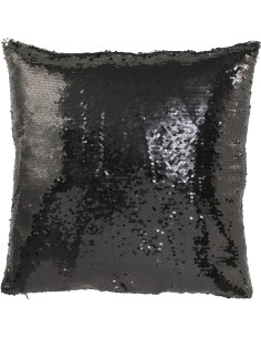 Coussin moderne original Carré 45x45 en Tissu Sequins reversibles Noir Argenté Glitty - 1