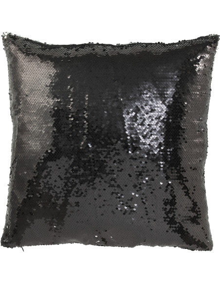Coussin moderne original Carré 45x45 en Tissu Sequins reversibles Noir Argenté Glitty - 1