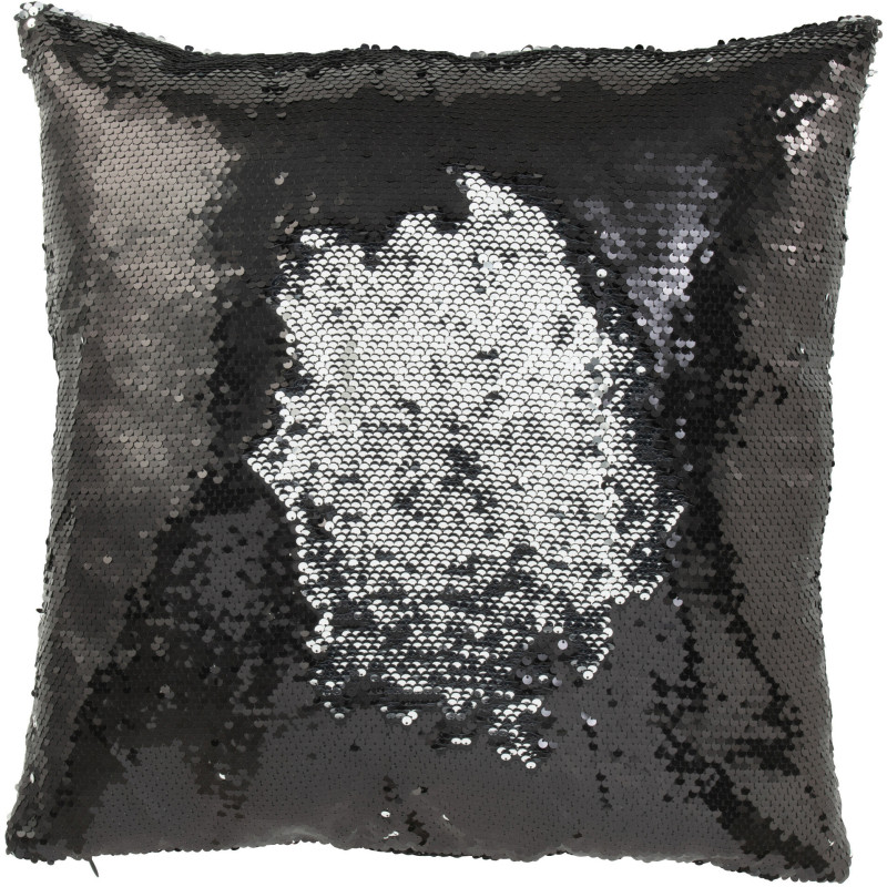 Coussin moderne original Carré 45x45 en Tissu Sequins reversibles Noir Argenté Glitty - 2