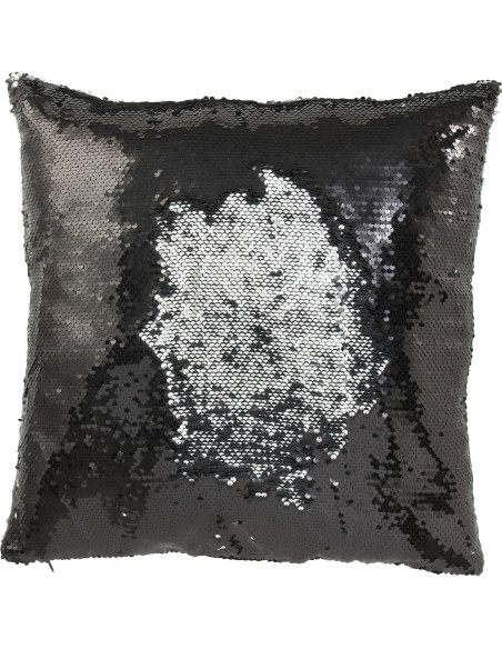 Coussin moderne original Carré 45x45 en Tissu Sequins reversibles Noir Argenté Glitty - 2