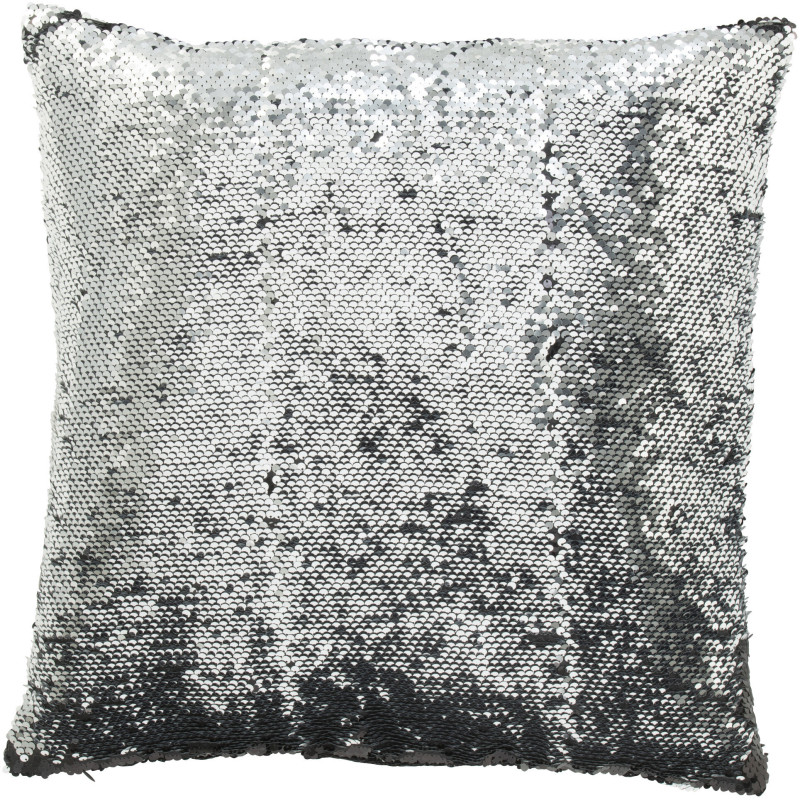 Coussin moderne original Carré 45x45 en Tissu Sequins reversibles Noir Argenté Glitty - 3
