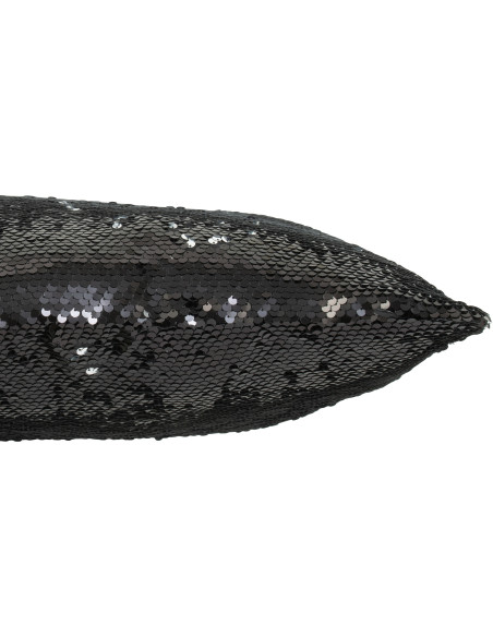 Coussin moderne original Carré 45x45 en Tissu Sequins reversibles Noir Argenté Glitty - 4