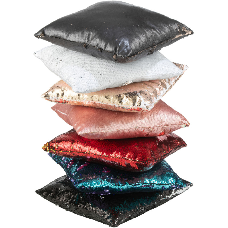 Coussin moderne original Carré 45x45 en Tissu Sequins reversibles Noir Argenté Glitty - 5