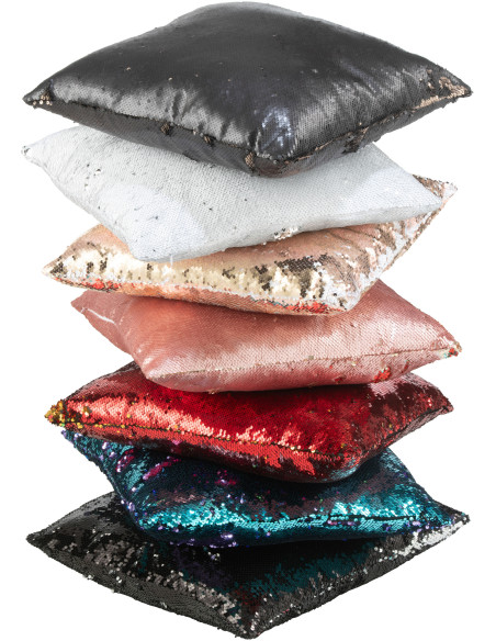 Coussin moderne original Carré 45x45 en Tissu Sequins reversibles Noir Argenté Glitty - 5