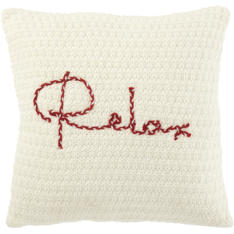 Coussin doux Tricot Carré 45x45 en Tissu acrylique Blanc Rouge Relax - 1