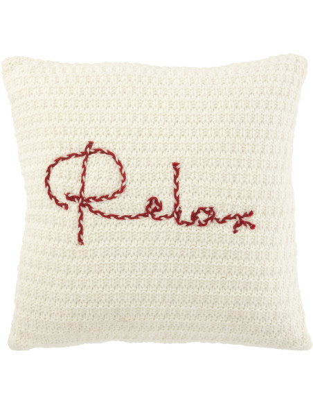 Coussin doux Tricot Carré 45x45 en Tissu acrylique Blanc Rouge Relax - 1