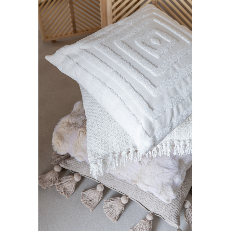 Coussin original Poils longs Carré 45x45 en Tissu Blanc ivoire Motif vagues Wave - 3