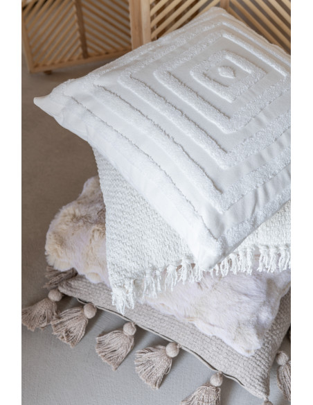 Coussin original Poils longs Carré 45x45 en Tissu Blanc ivoire Motif vagues Wave - 3