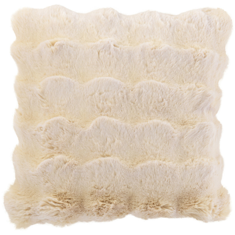 Coussin original Poils longs Carré 45x45 en Tissu Blanc crème Motif vagues Wave - 1