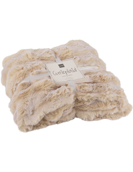 Plaid douceur Poils longs 180x130 en Tissu Blanc crème Motif vagues Wave J-Line - 1