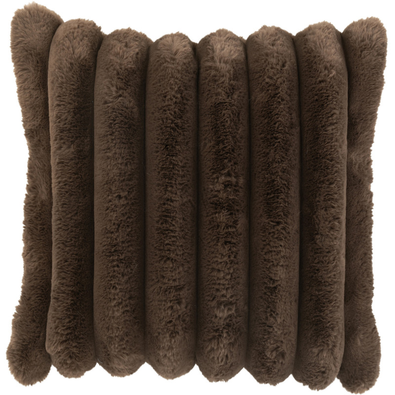 Coussin moelleux Carré 45x45 en Velours côtelé Marron chocolat Corduroy J-Line - 1