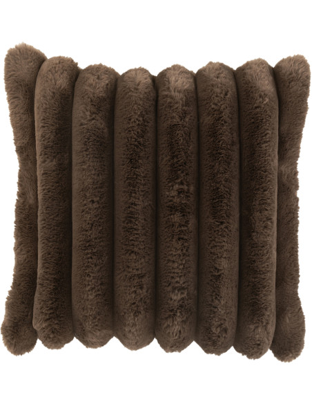 Coussin moelleux Carré 45x45 en Velours côtelé Marron chocolat Corduroy J-Line - 1