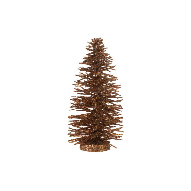 Décoration à poser Sapin de Noël moderne Hauteur 23 cm en Bois de saule Marron Avec paillettes Travik - 1