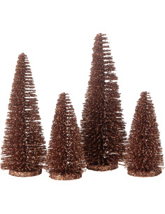 Sapins de Noël déco à poser en Plastique Marron Avec paillettes Zynor (Lot de 4) - 1