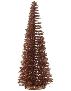 Sapin de Noël déco à poser Hauteur 15 cm en Plastique Marron Avec paillettes Zynor - 1