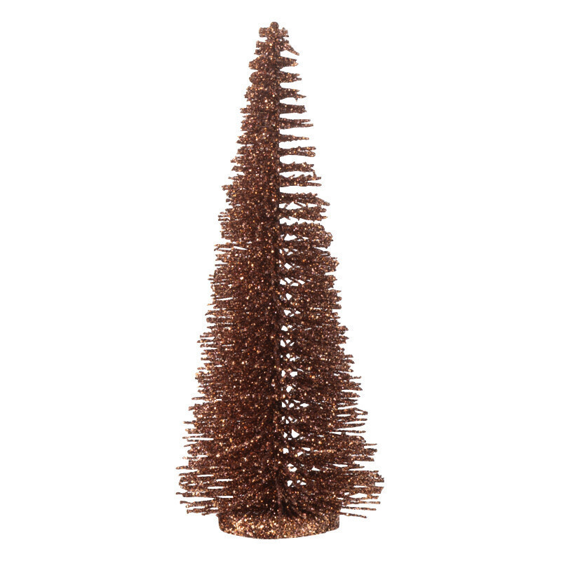 Sapin de Noël déco à poser Hauteur 15 cm en Plastique Marron Avec paillettes Zynor - 1