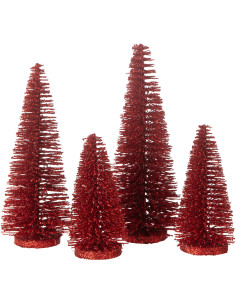 Sapins de Noël déco à poser en Plastique Rouge Avec paillettes Zynor (Lot de 4) - 1