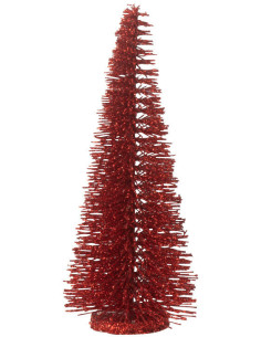 Sapin de Noël déco à poser Hauteur 15 cm en Plastique Rouge Avec paillettes Zynor - 1