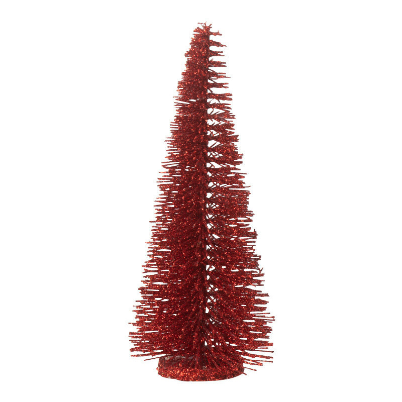 Sapin de Noël déco à poser Hauteur 15 cm en Plastique Rouge Avec paillettes Zynor - 1
