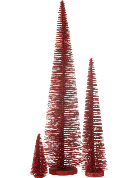 Sapin de Noël déco à poser XL Hauteur 61 cm en Plastique Rouge Avec paillettes Zynor - 2