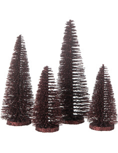 Sapins de Noël déco à poser en Plastique Rouge bordeaux Avec paillettes Zynor (Lot de 4) - 1