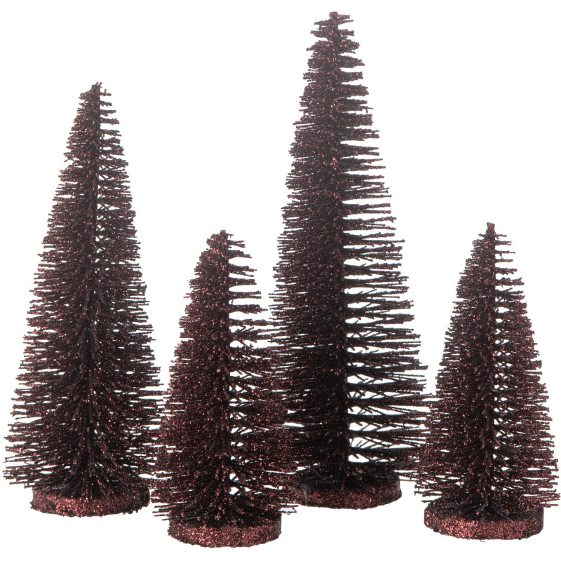 Sapins de Noël déco à poser en Plastique Rouge bordeaux Avec paillettes Zynor (Lot de 4) - 1