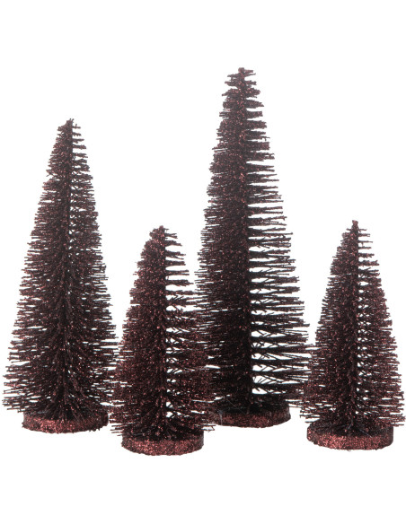 Sapins de Noël déco à poser en Plastique Rouge bordeaux Avec paillettes Zynor (Lot de 4) - 1